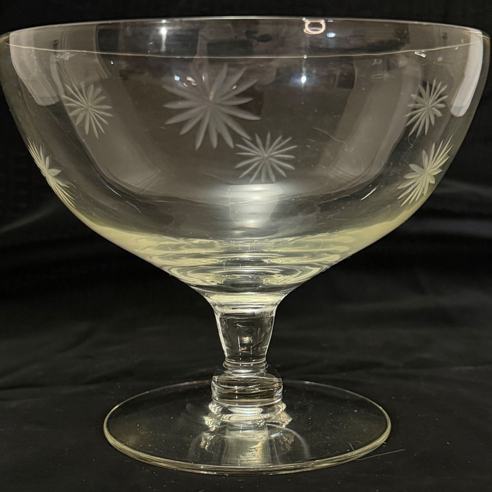 Vintage Etched Starburst Coupe Glass Pedestal Bowl Atomic MCM Sherbert‎ Dessert
